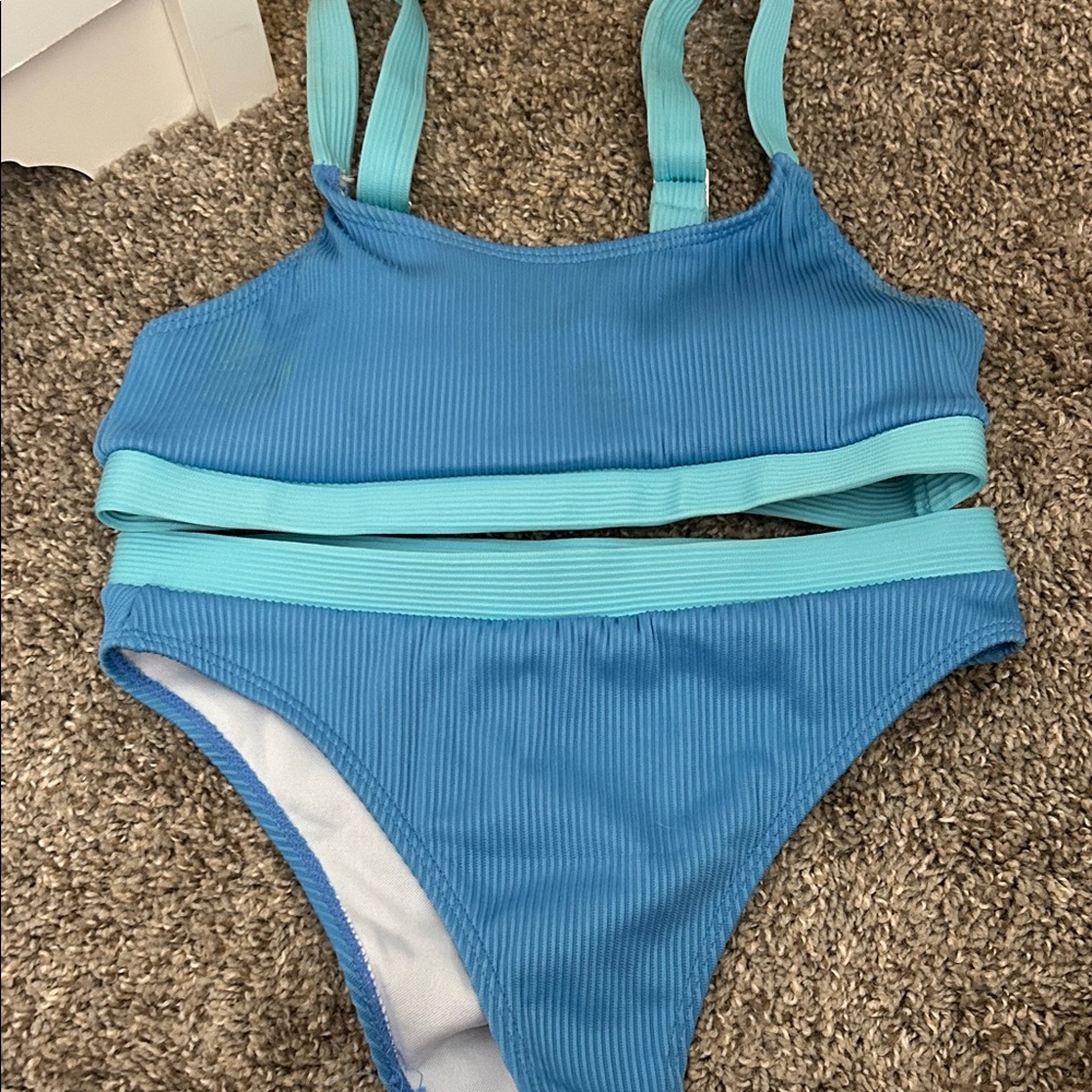 SHEIN Blue Ribbed Bikini Set